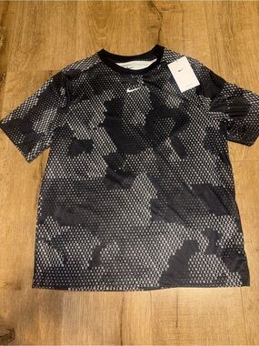 Nike Kids Black Patterned Dri-FIT Short Sleeve Shirt
